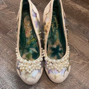 Irregular Choice Pearl Embellished Heels in Cream and Lavender